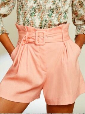 Veronica Beard NWT size 8 coral linen belted pleated Ashford shorts.